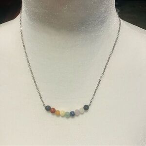Multi-Gemstone Bead Necklace  on Silver Toned Adjustable Chain